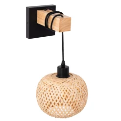 Aplique de pared madera y mimbre