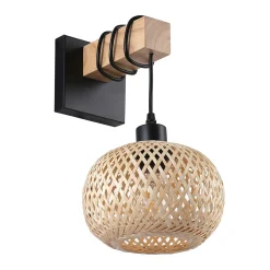 Aplique de pared madera y mimbre