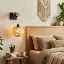 Aplique de pared madera y mimbre