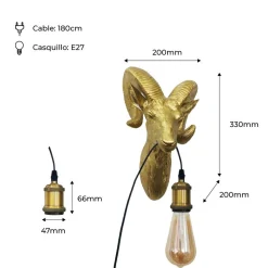 Aplique de pared Muflón Dorado