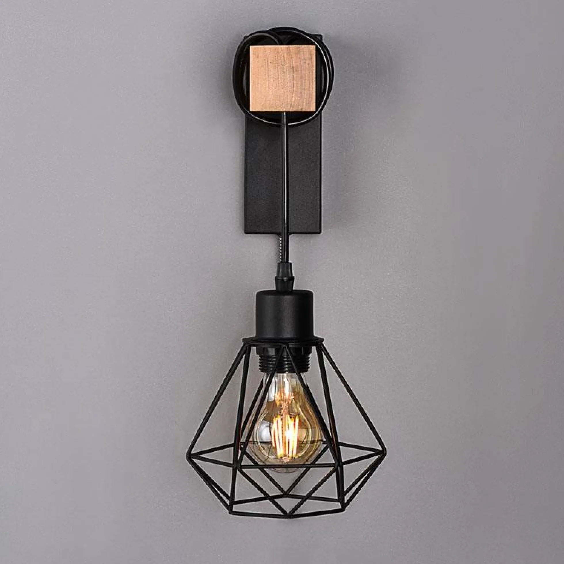 Aplique de pared nórdico jaula "RODEN" - Madera y metal
