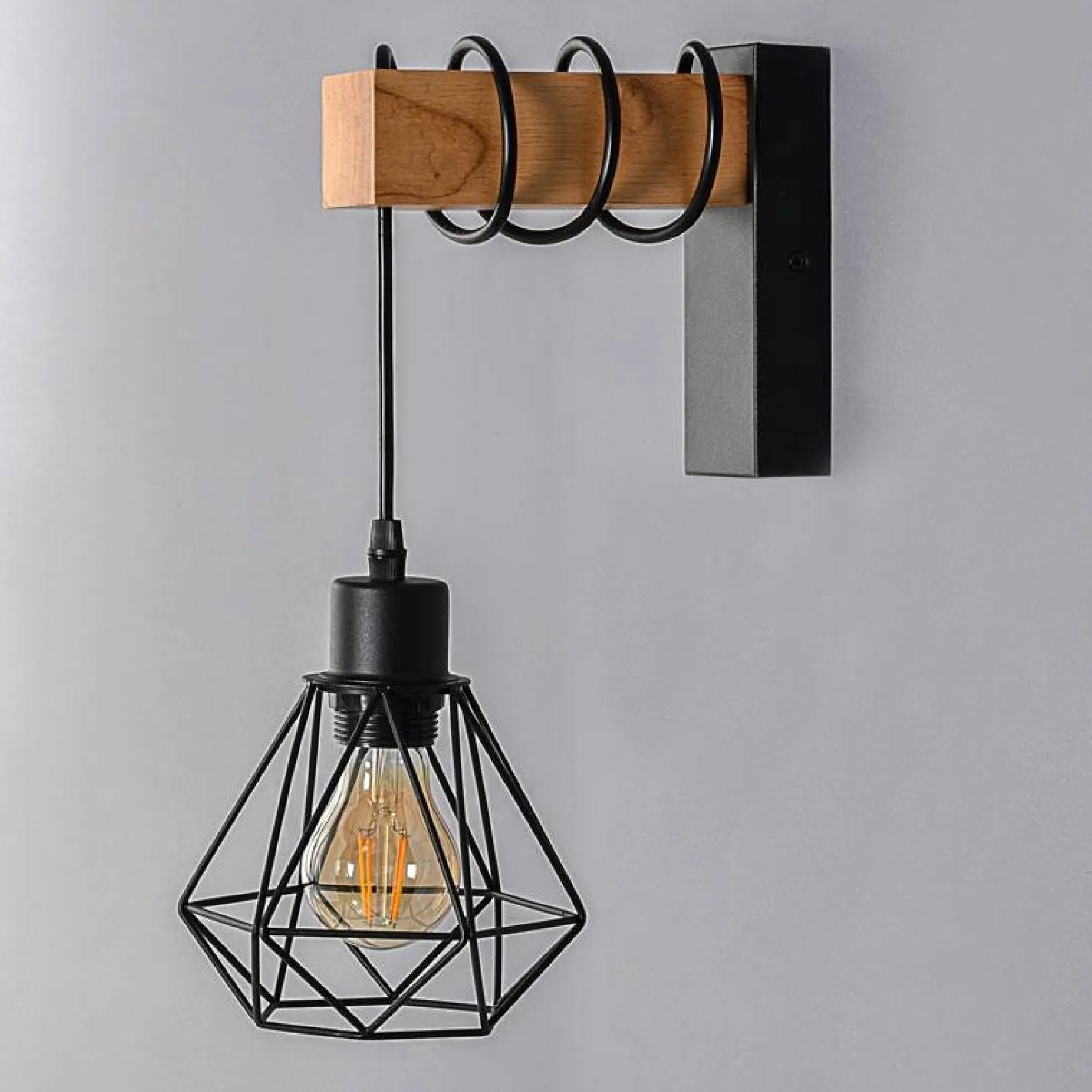 Aplique de pared nórdico jaula "RODEN" - Madera y metal