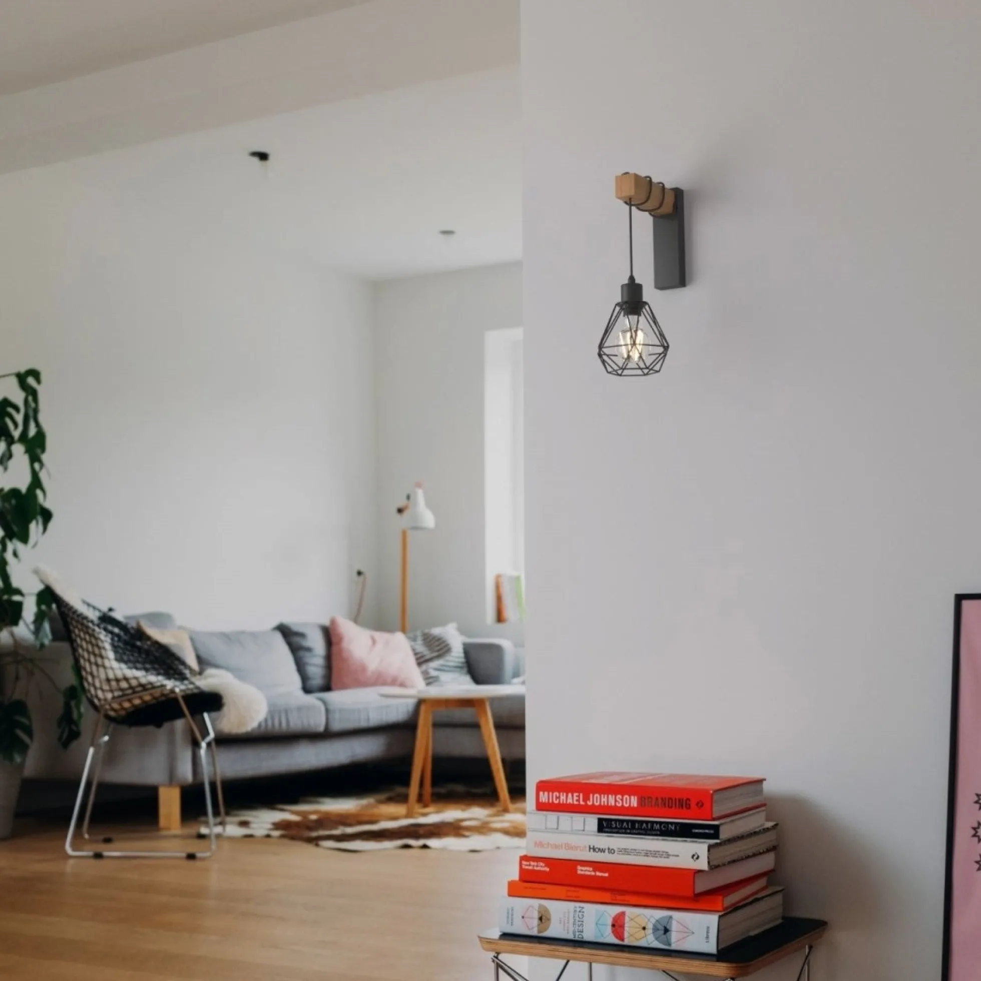 Aplique de pared nórdico jaula "RODEN" - Madera y metal