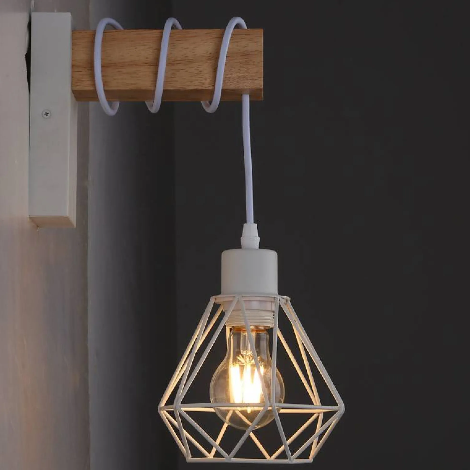 Aplique de pared nórdico jaula "RODEN" - Madera y metal