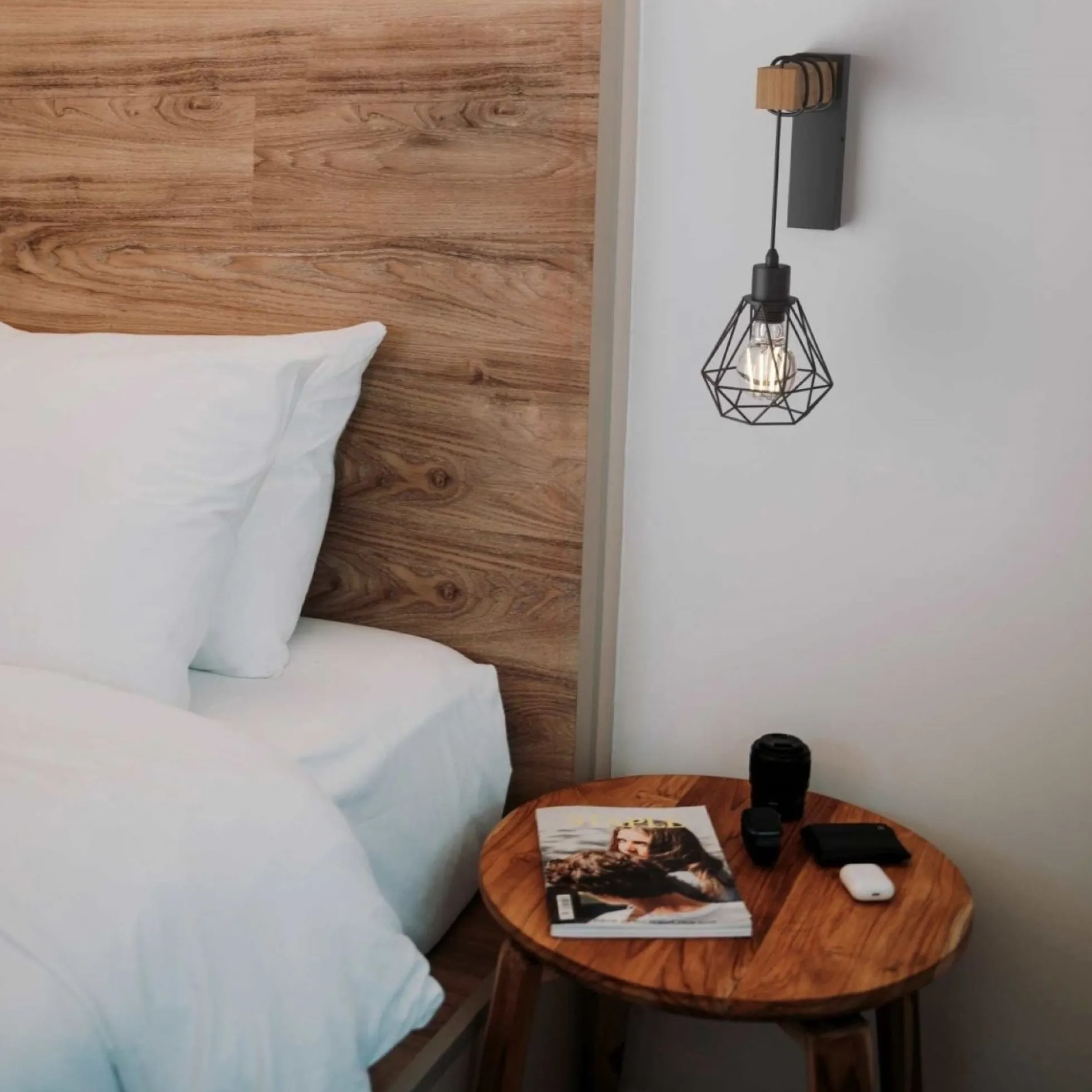 Aplique de pared nórdico jaula "RODEN" - Madera y metal