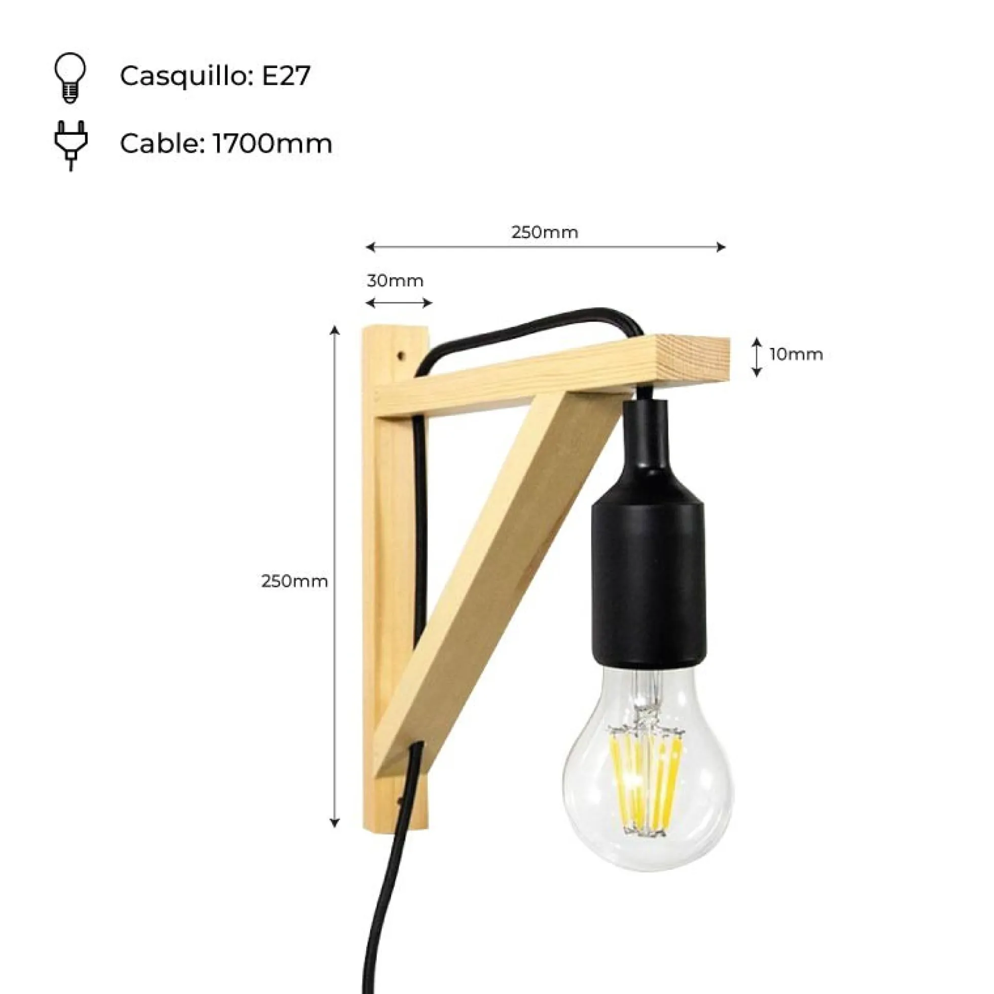 Aplique de pared nórdico "YOJO" -Escuadra de madera y colgante de silicona