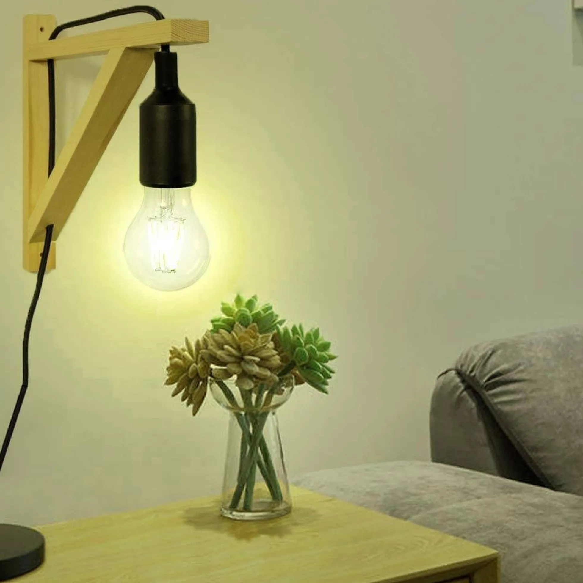 Aplique de pared nórdico "YOJO" -Escuadra de madera y colgante de silicona