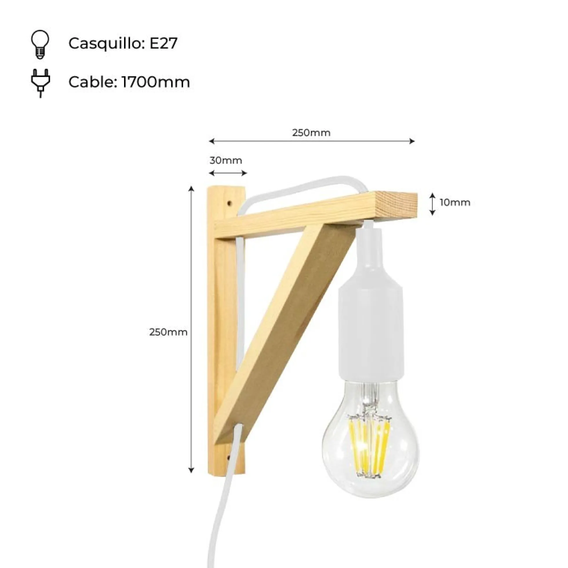 Aplique de pared nórdico "YOJO" -Escuadra de madera y colgante de silicona