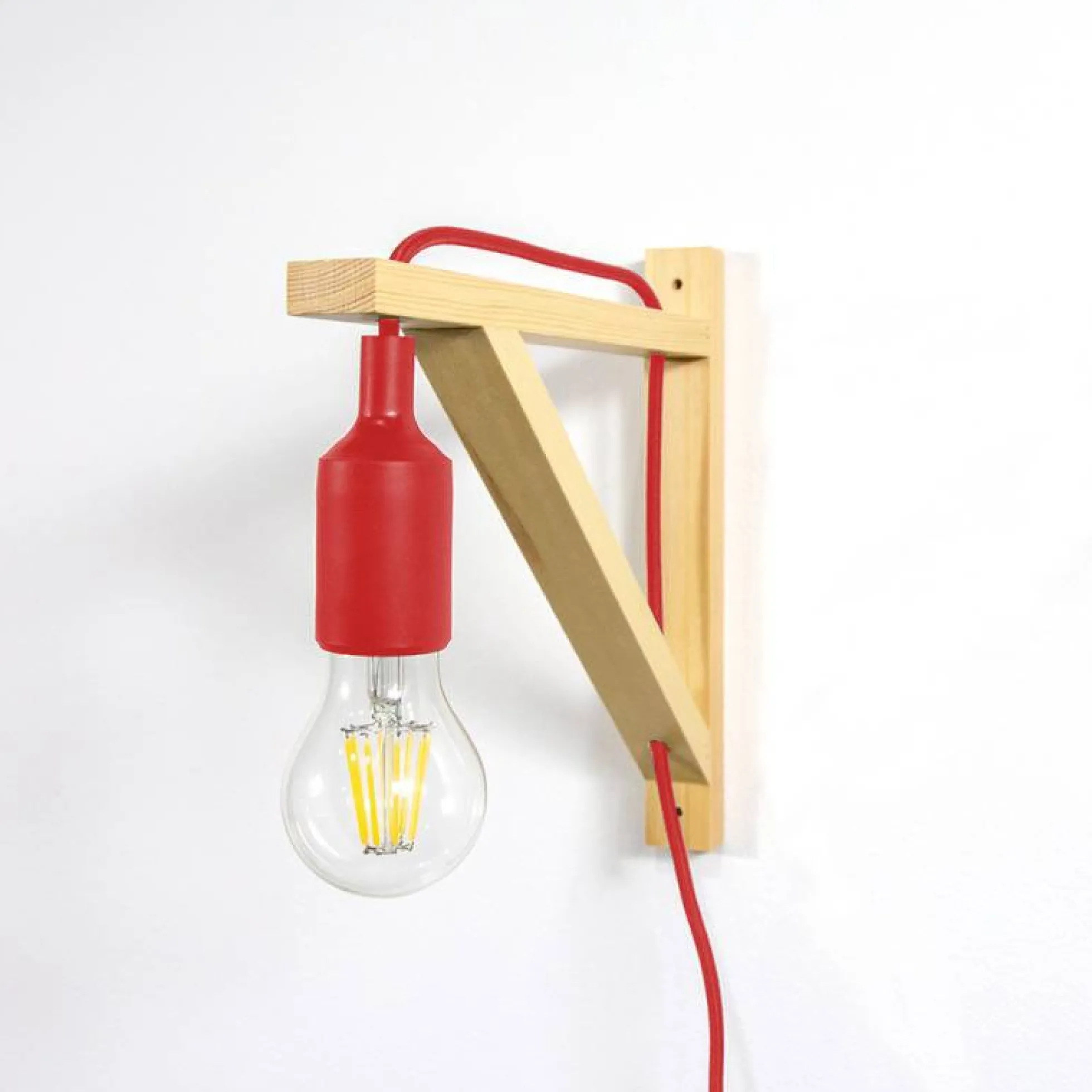 Aplique de pared nórdico "YOJO" -Escuadra de madera y colgante de silicona