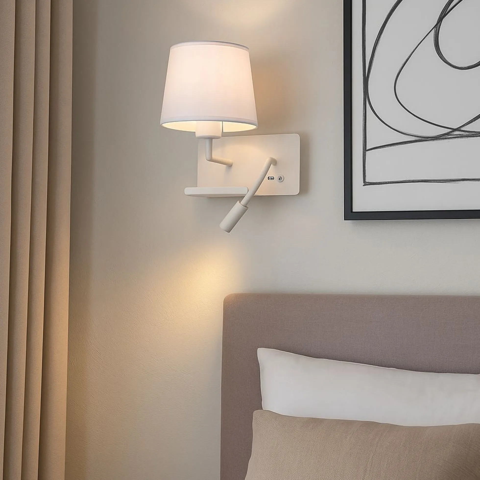Aplique de pared para lectura "TARAN" - Con foco LED orientable y puerto USB - E27 + 3W