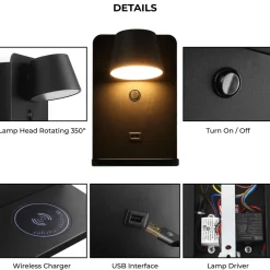Aplique de pared para lectura con puerto USB 