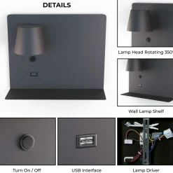 Aplique de pared para lectura con puerto USB 