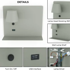 Aplique de pared para lectura con puerto USB 