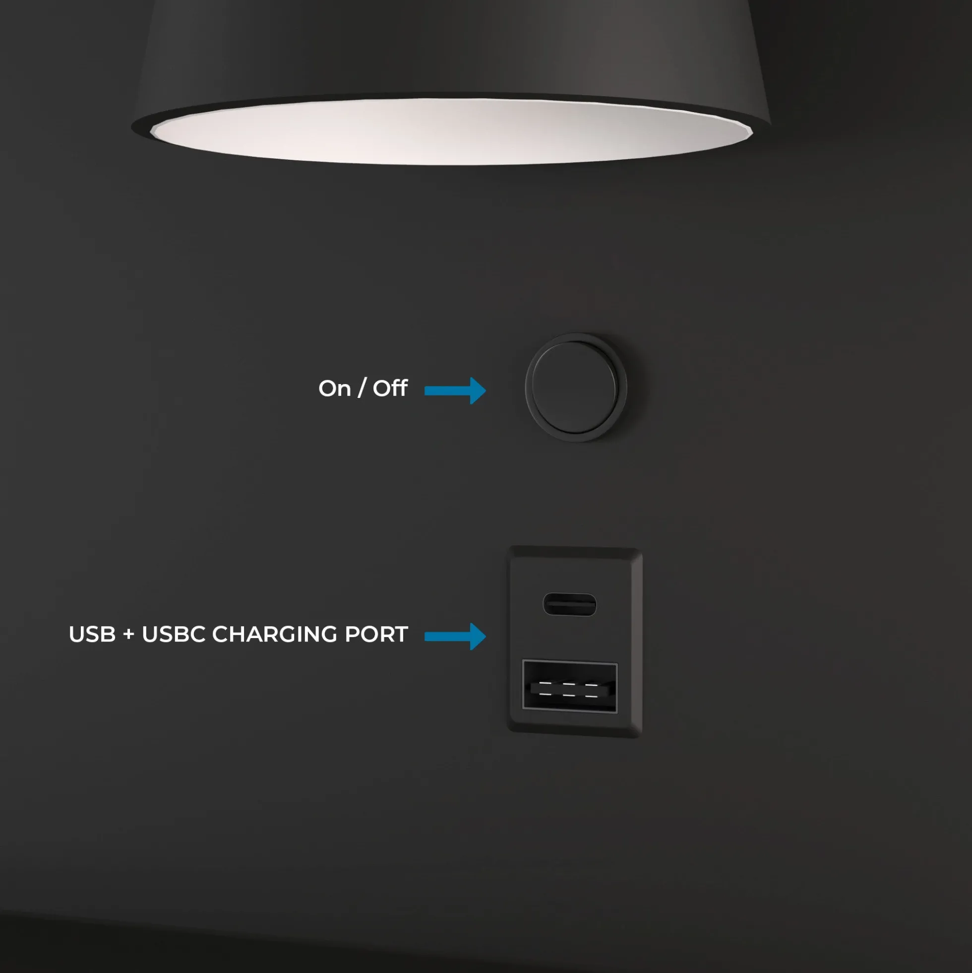 Aplique de pared para lectura "BASKOP" - 6W - CCT - Puerto USB + USB-C
