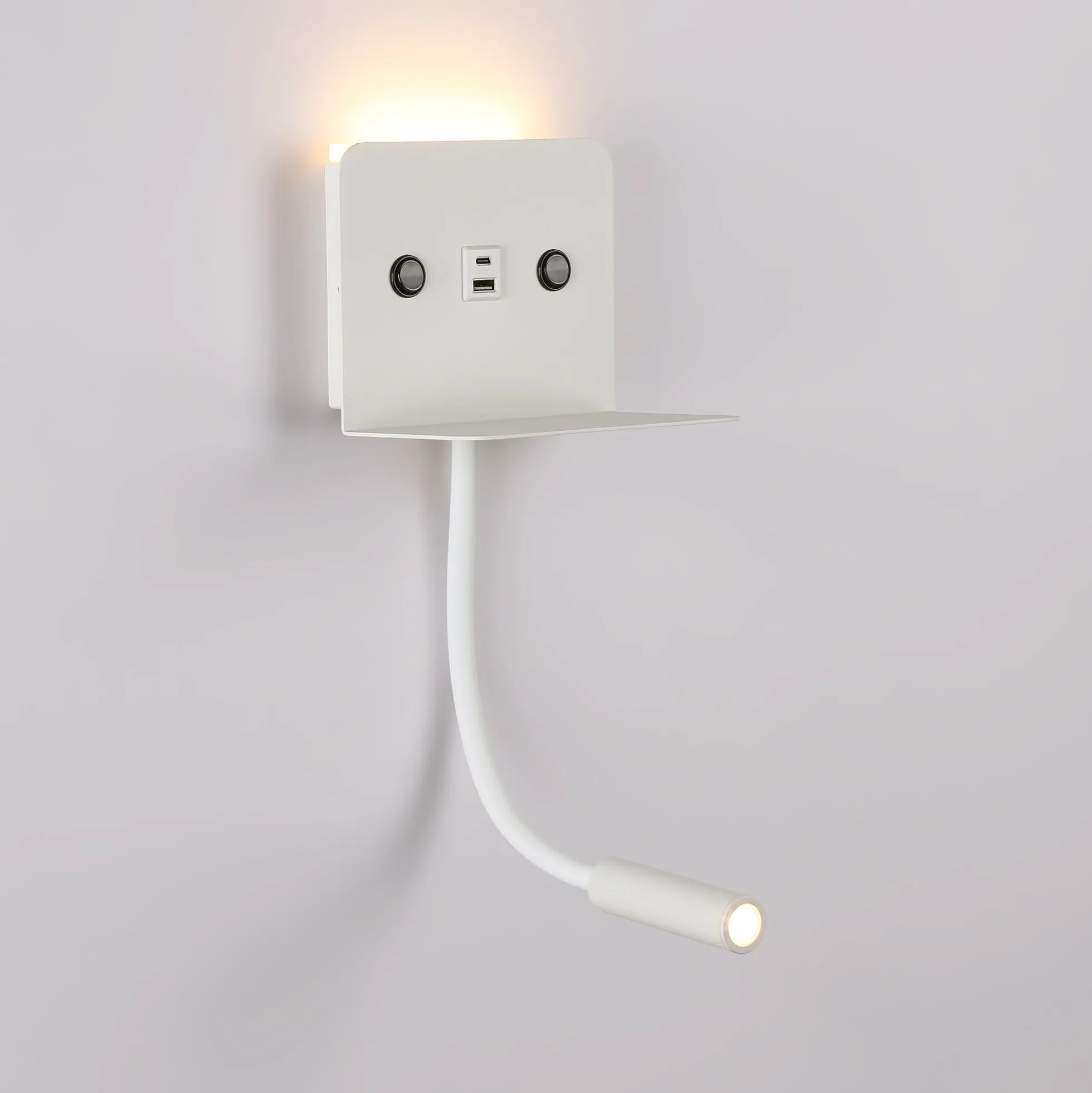 Aplique de pared para lectura "SLANGE 2" - 3W + 6W - Puerto USB + USB-C