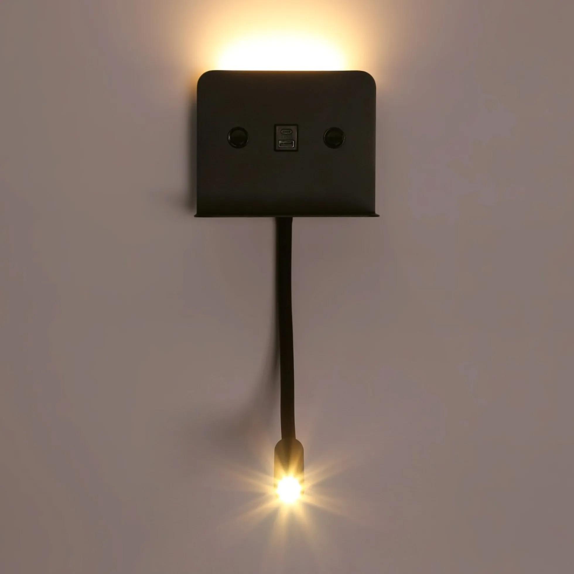 Aplique de pared para lectura "SLANGE 2" - 3W + 6W - Puerto USB + USB-C