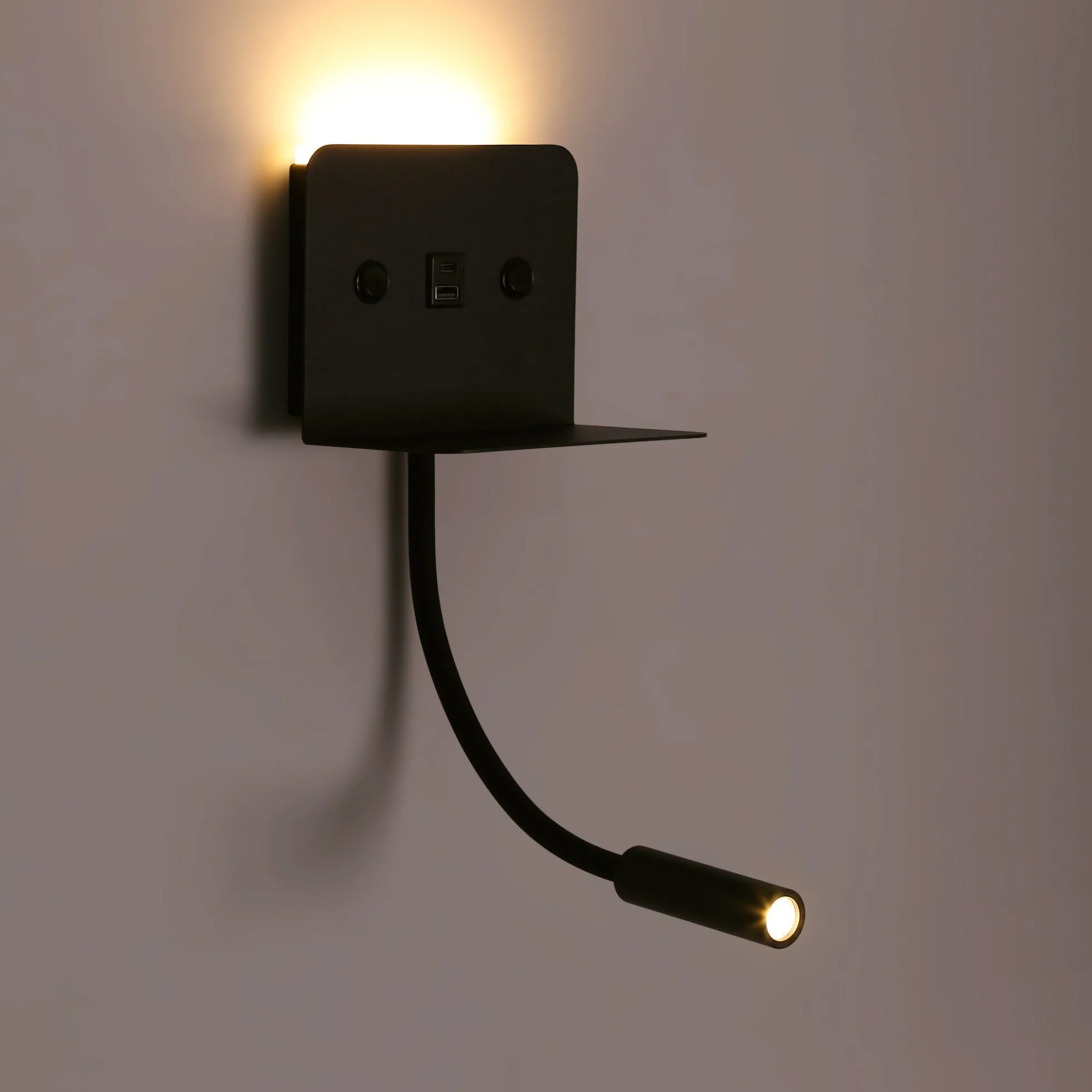 Aplique de pared para lectura "SLANGE 2" - 3W + 6W - Puerto USB + USB-C