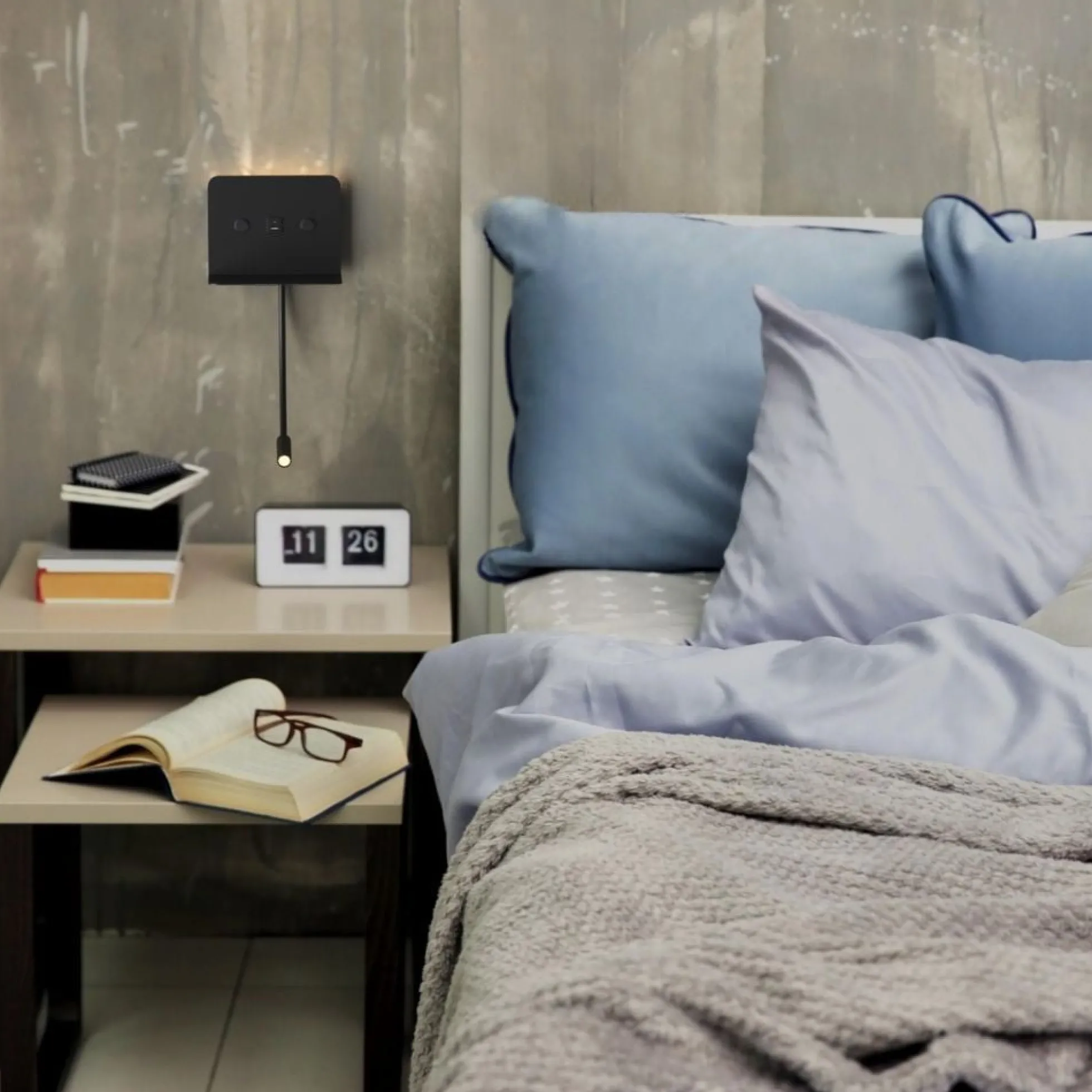 Aplique de pared para lectura "SLANGE 2" - 3W + 6W - Puerto USB + USB-C