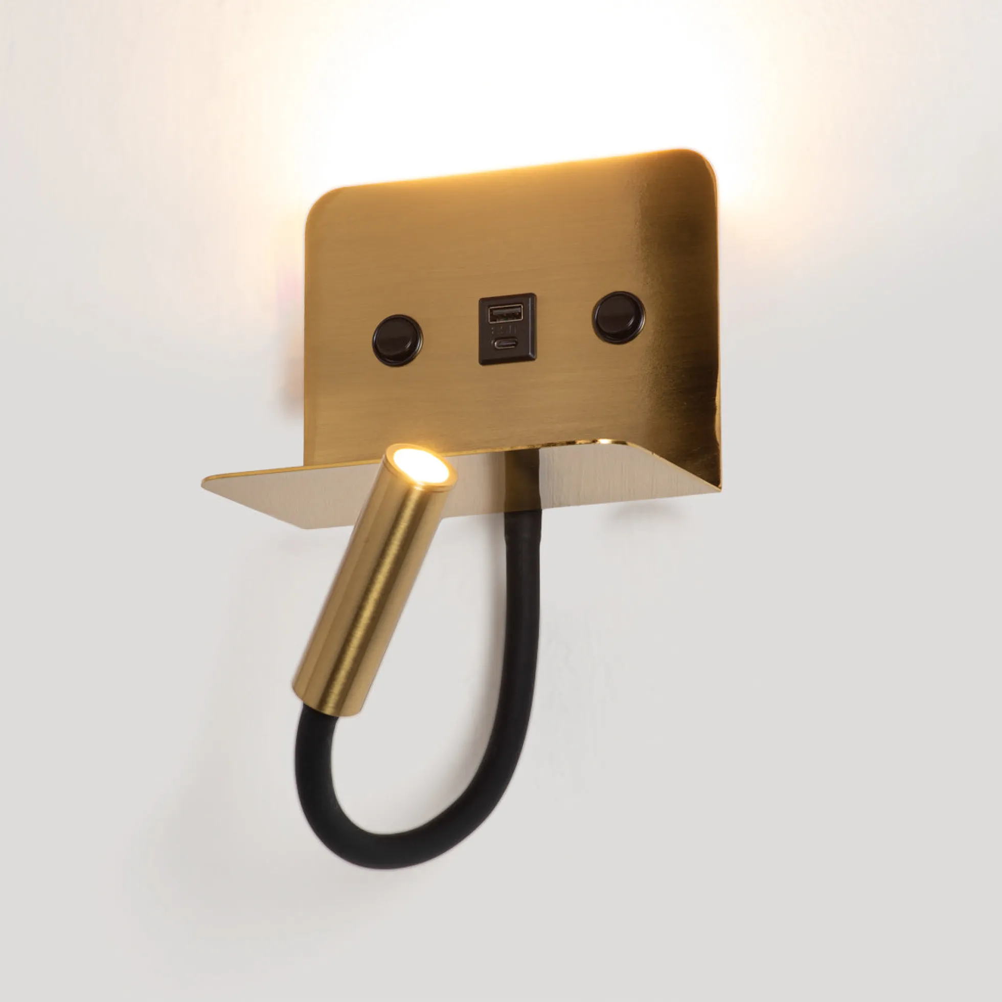 Aplique de pared para lectura "SLANGE 2" - 3W + 6W - Puerto USB + USB-C