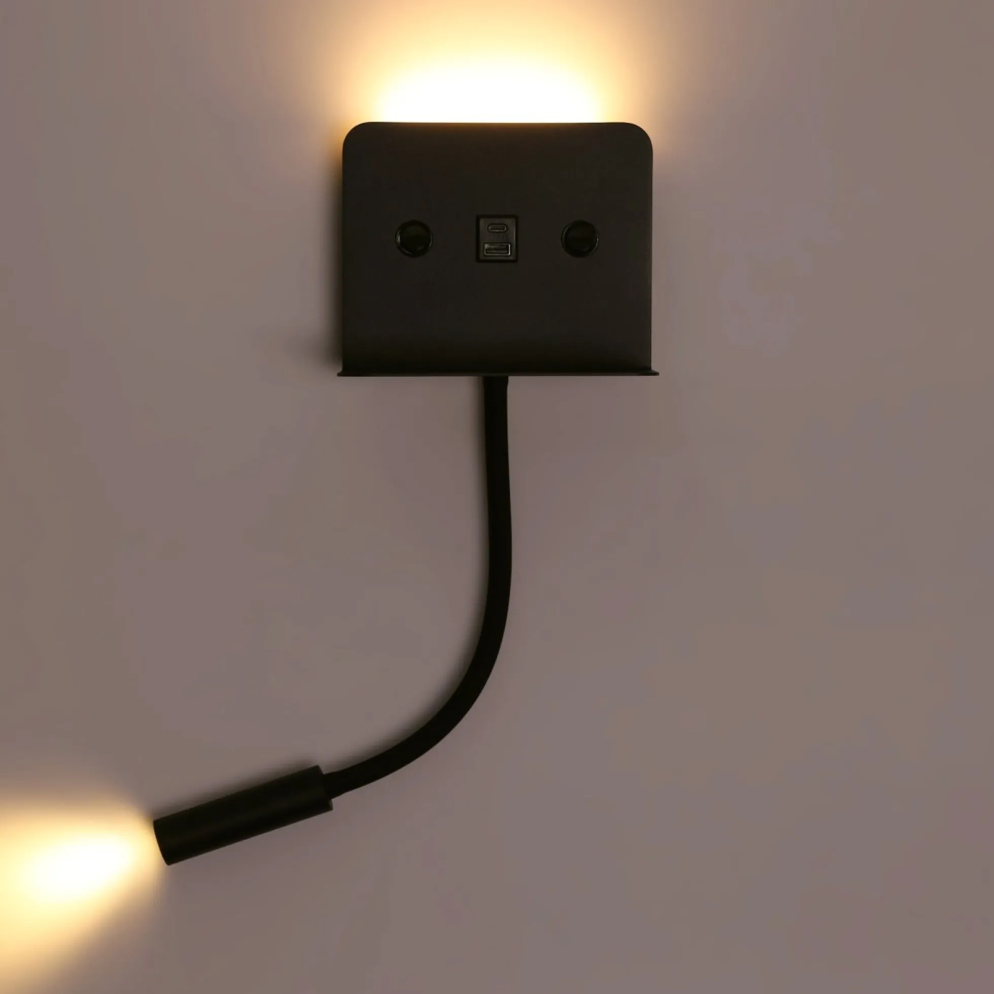 Aplique de pared para lectura "SLANGE 2" - 3W + 6W - Puerto USB + USB-C