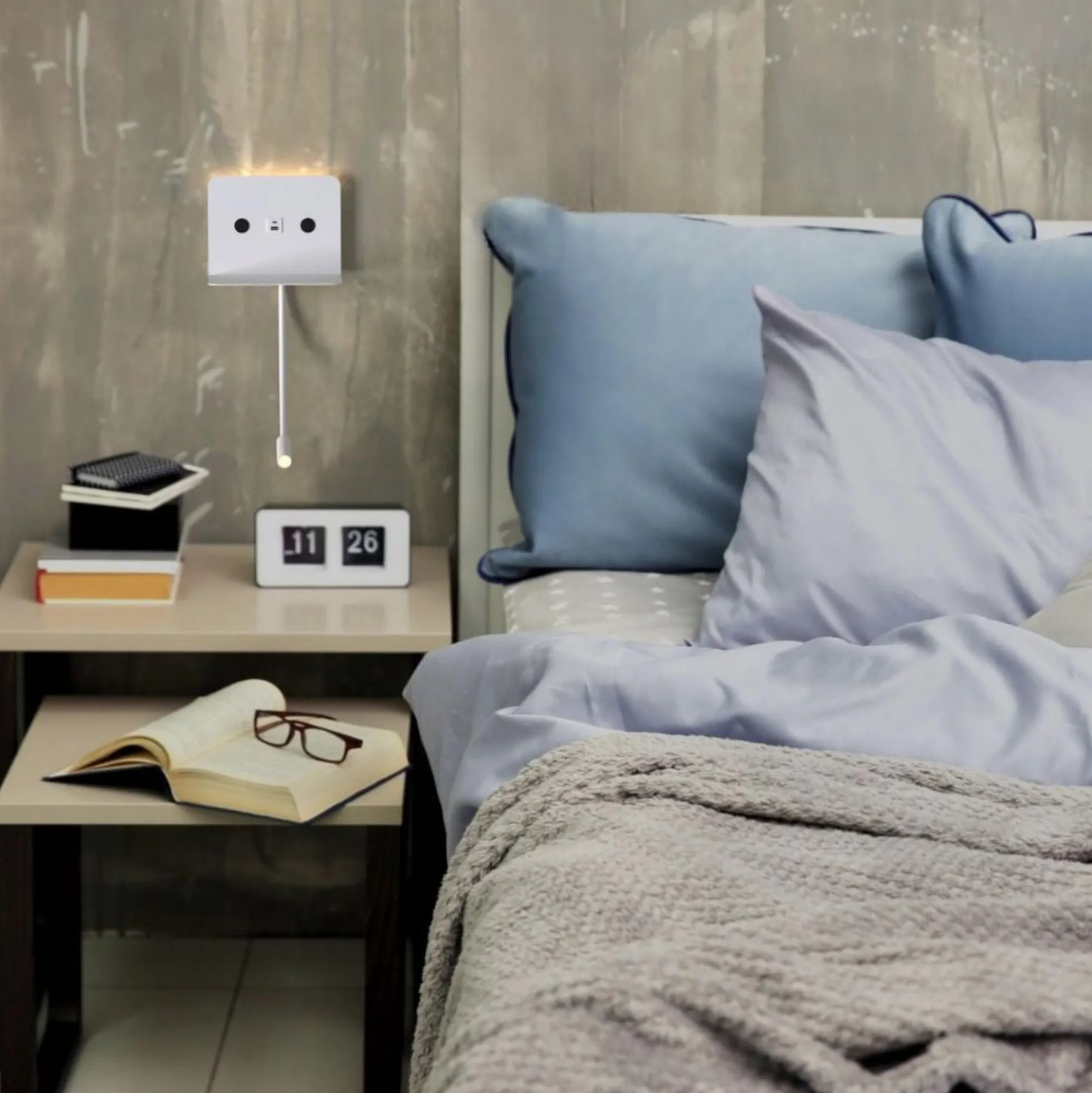 Aplique de pared para lectura "SLANGE 2" - 3W + 6W - Puerto USB + USB-C