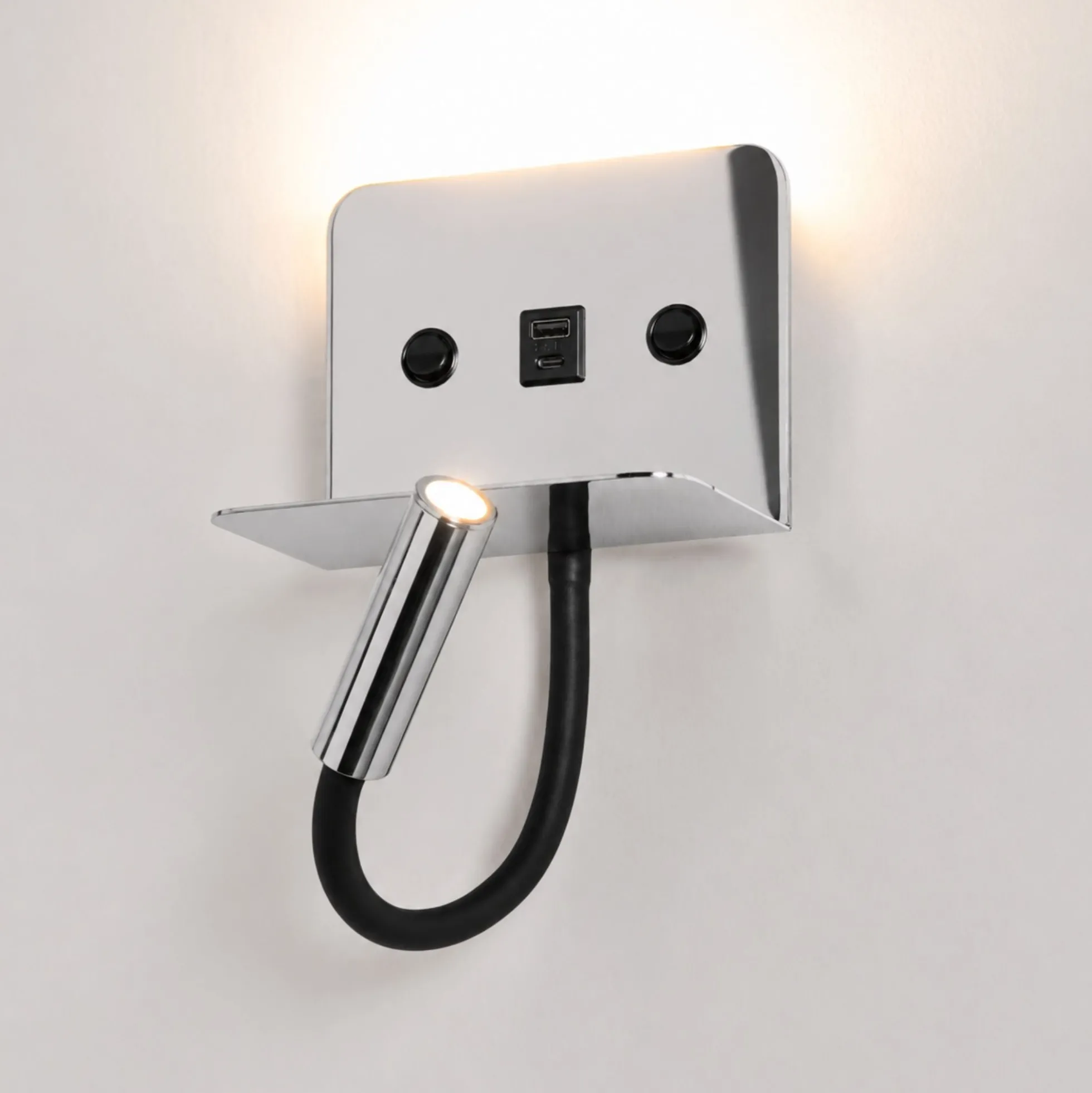 Aplique de pared para lectura "SLANGE 2" - 3W + 6W - Puerto USB + USB-C
