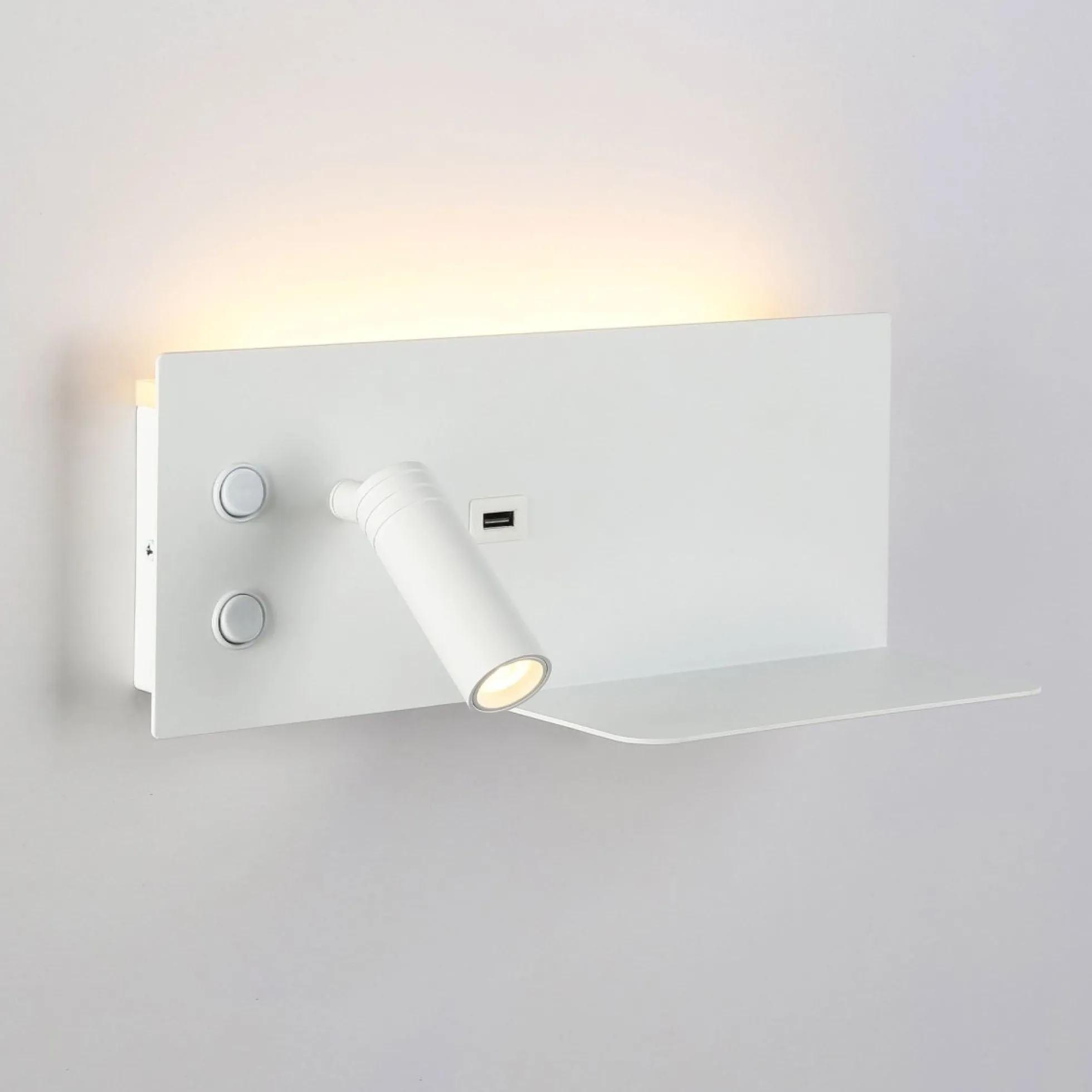 Aplique de pared para lectura con puerto USB "Kerta" - Iluminación doble - 3W+7W, lado izquierdo