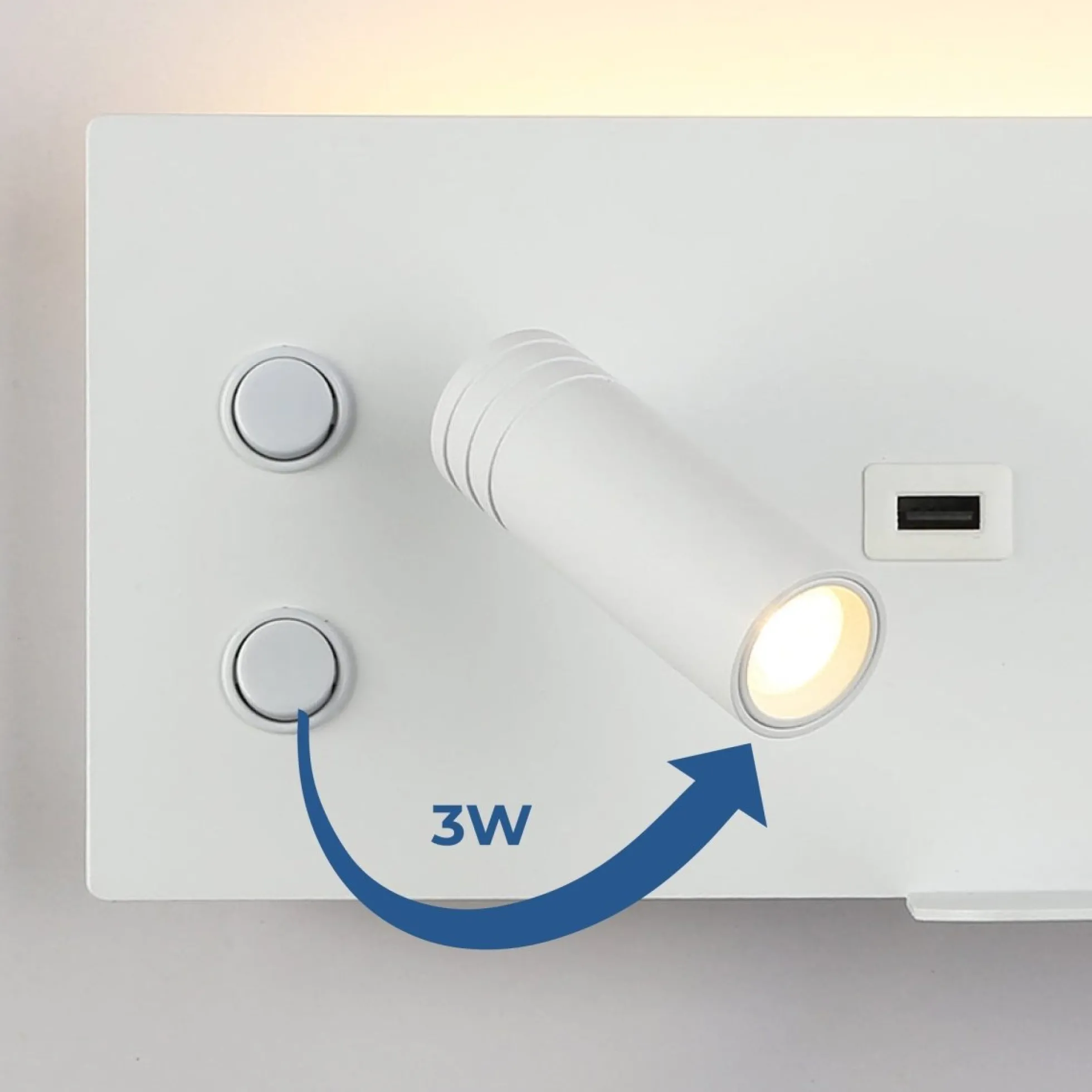 Aplique de pared para lectura con puerto USB "Kerta" - Iluminación doble - 3W+7W, lado izquierdo