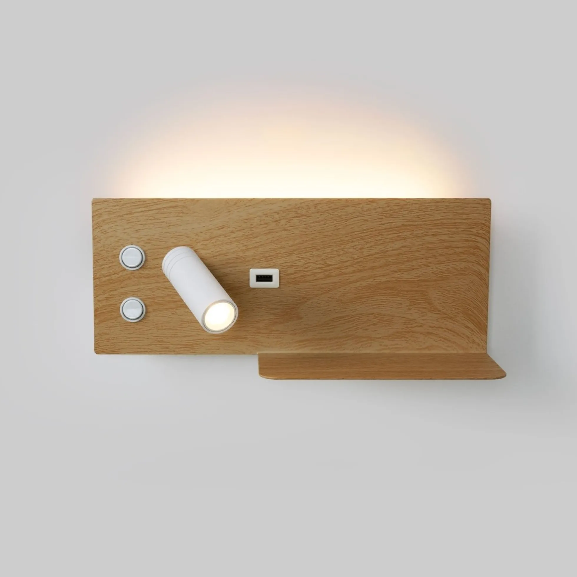 Aplique de pared para lectura con puerto USB "Kerta" - Iluminación doble - 3W+7W, lado izquierdo