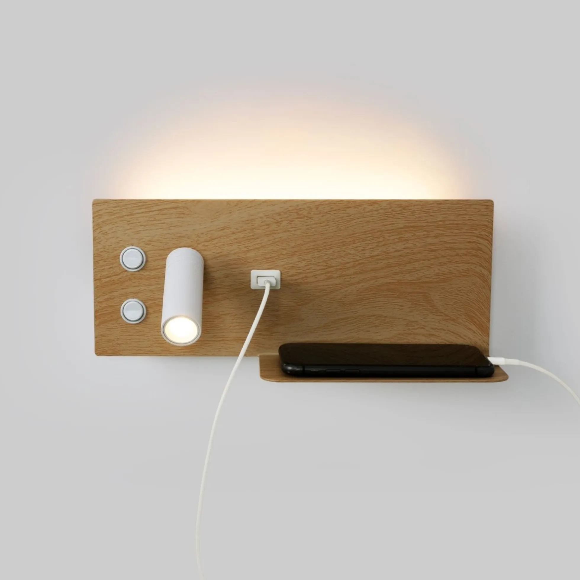 Aplique de pared para lectura con puerto USB "Kerta" - Iluminación doble - 3W+7W, lado izquierdo