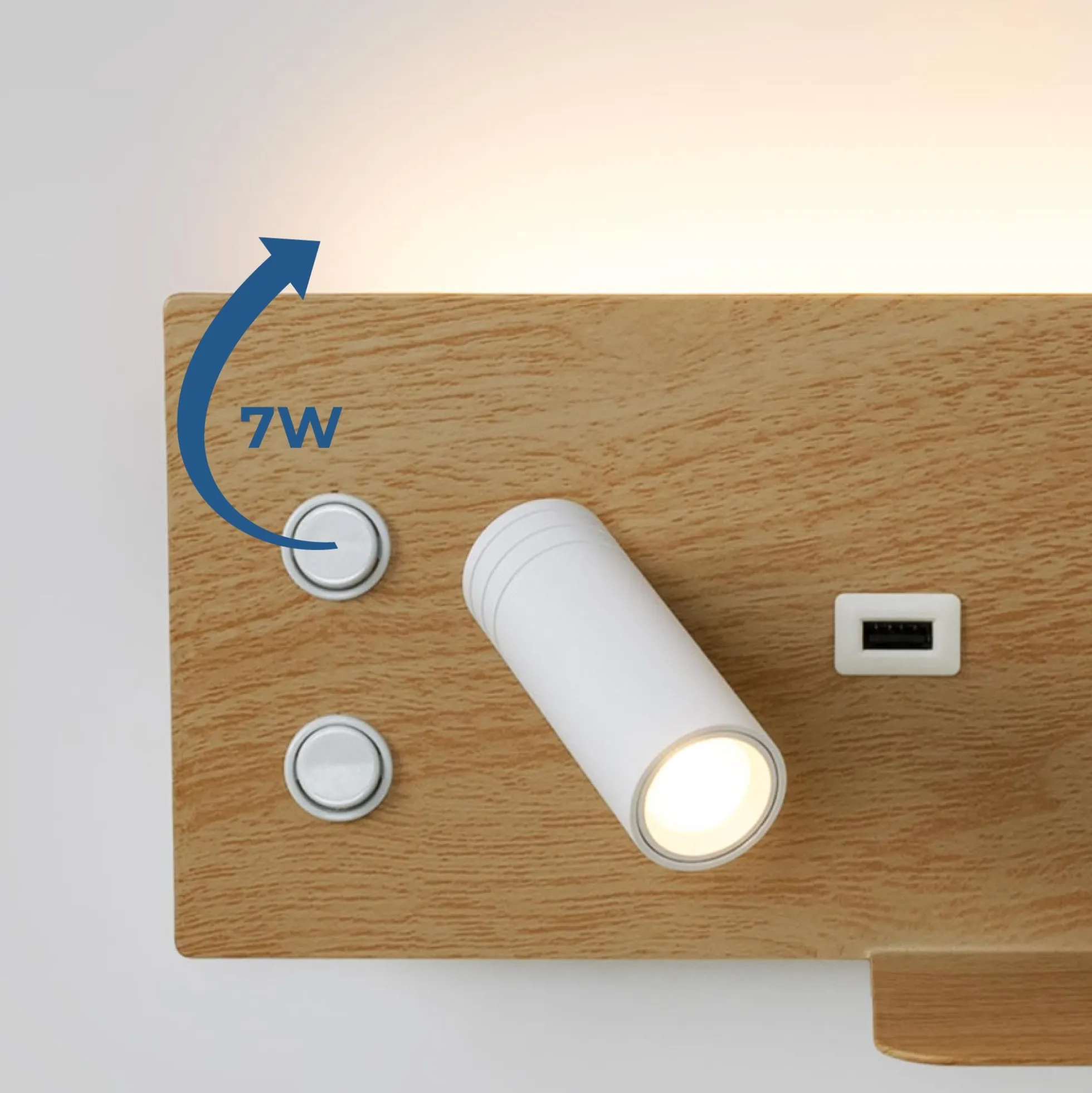 Aplique de pared para lectura con puerto USB "Kerta" - Iluminación doble - 3W+7W, lado izquierdo