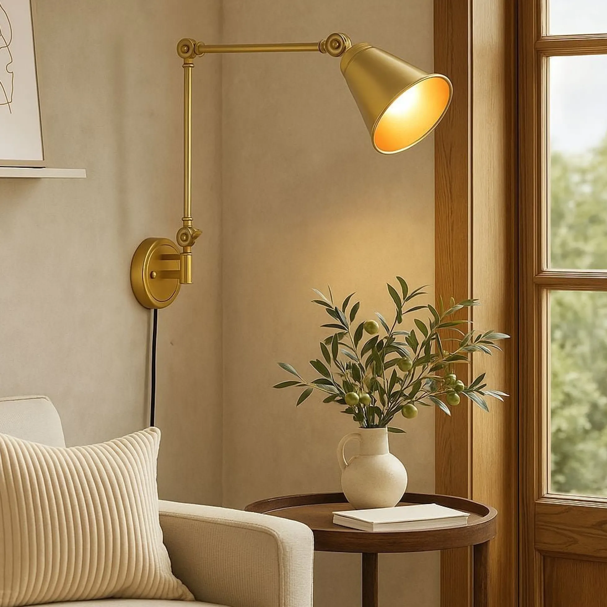 Aplique de pared vintage orientable con cable y enchufe "Tika"