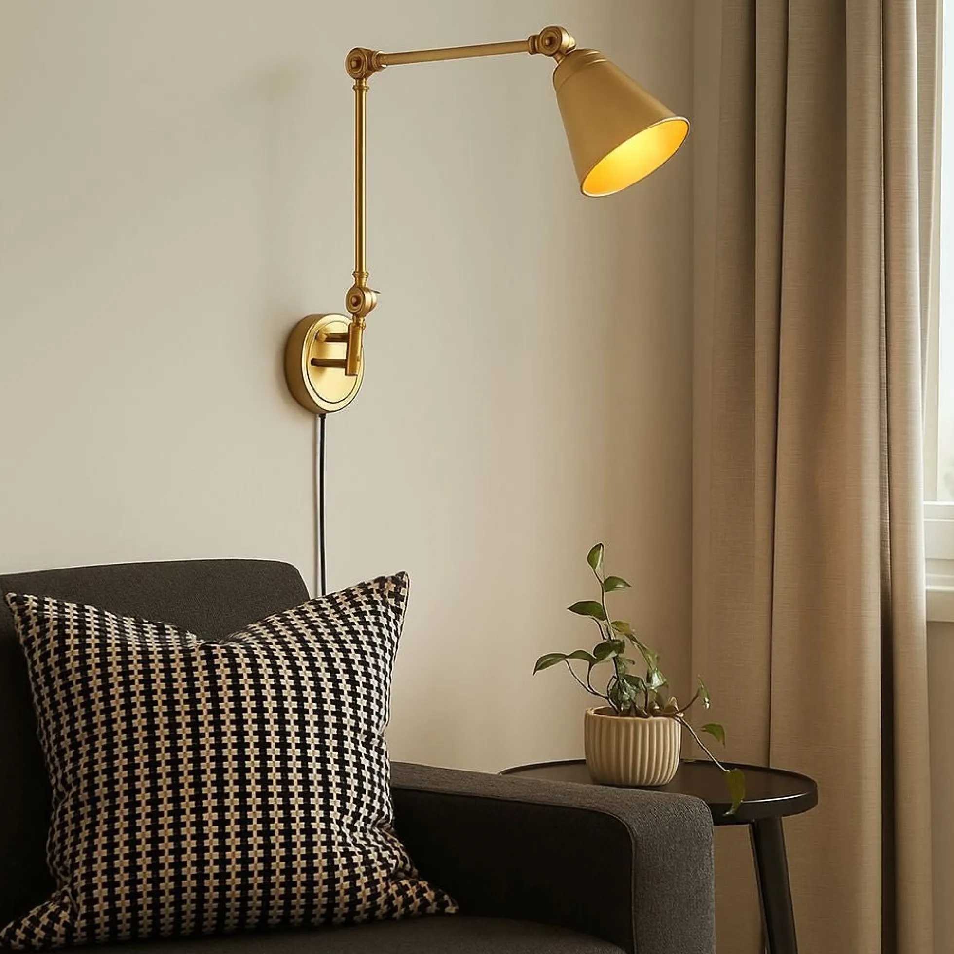 Aplique de pared vintage orientable con cable y enchufe "Tika"