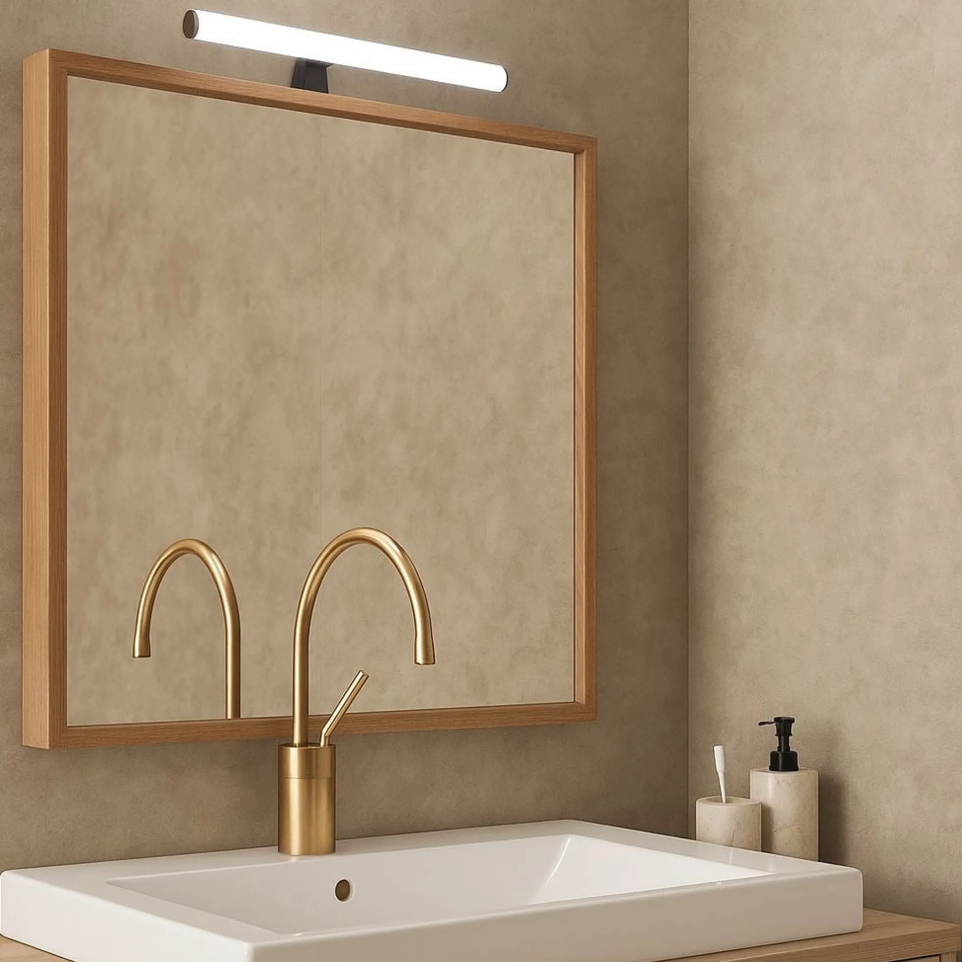 Aplique espejo baño LED tubular - 30cm - 5W | 3 formas de fijación