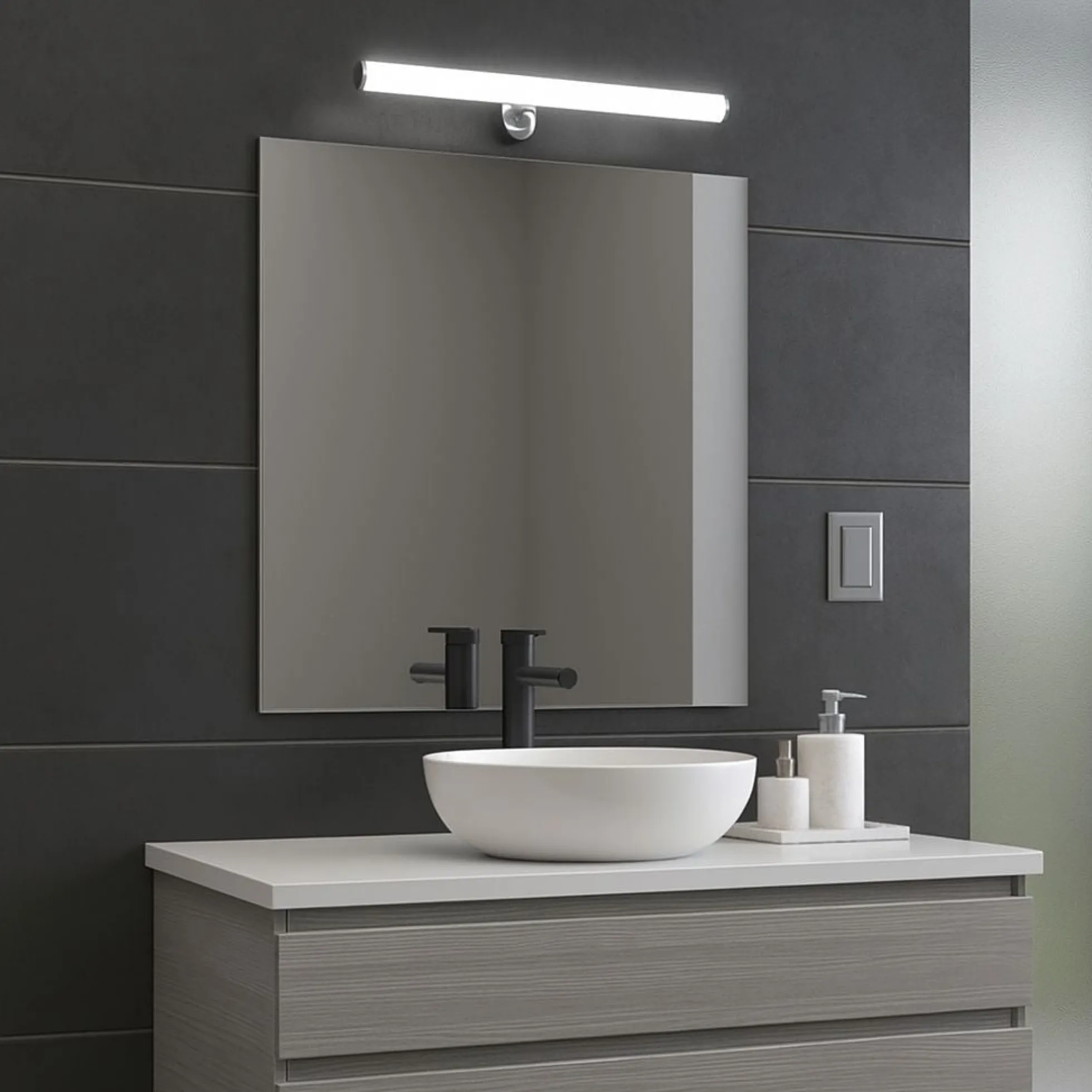 Aplique espejo baño LED tubular - 30cm - 5W | 3 formas de fijación