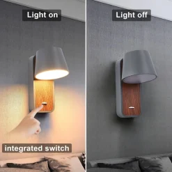 Aplique LED para Dormitorio de Madera rotatorio 