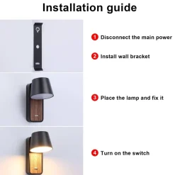 Aplique LED para Dormitorio de Madera rotatorio 