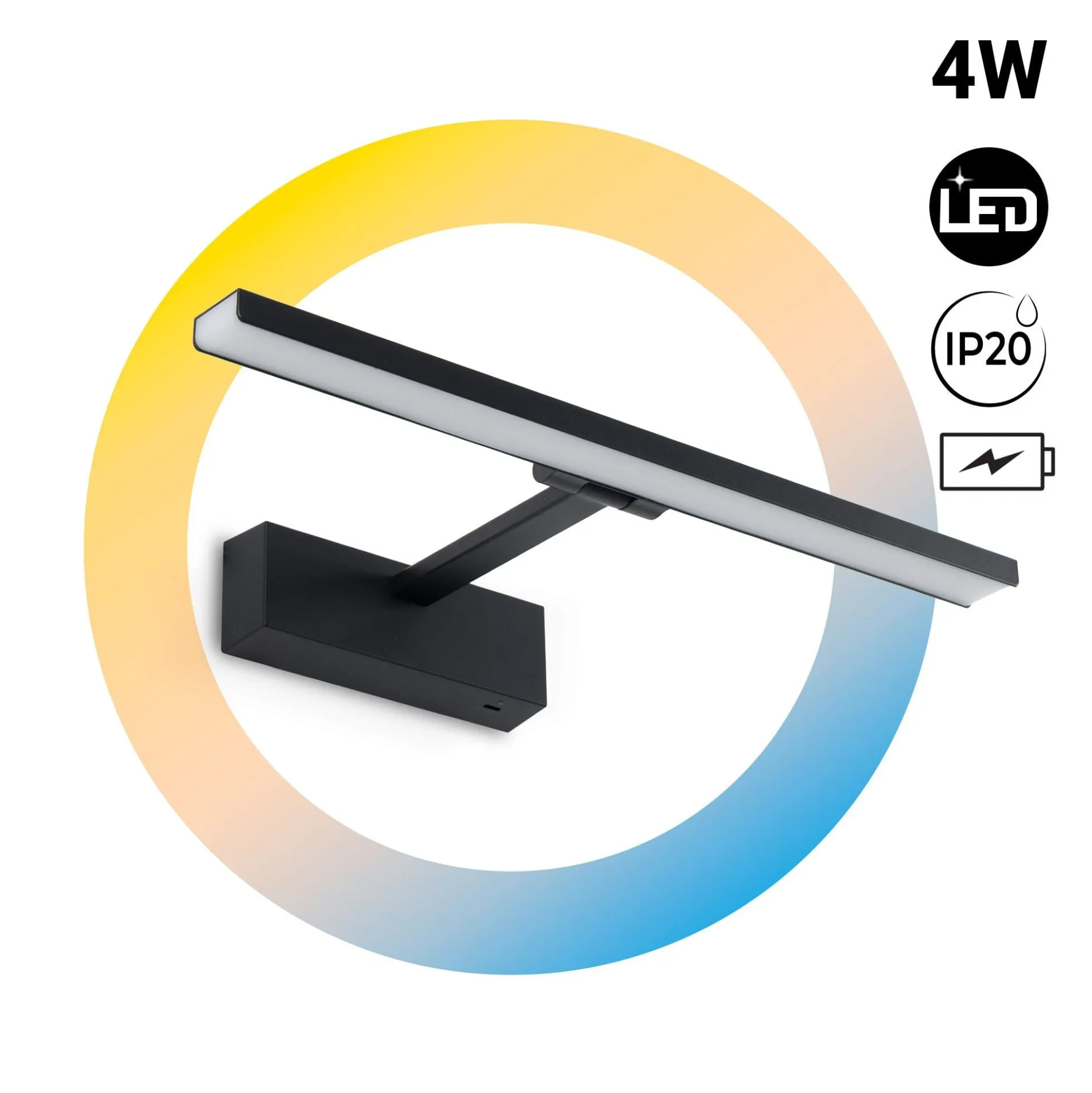 Aplique LED 4W con batería - Mando a distancia - CCT + DIM + Temporizador