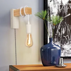 Apliques de pared madera "RUDER" - Con interruptor y enchufe - E27