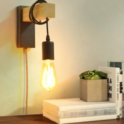 Apliques de pared madera "RUDER" - Con interruptor y enchufe - E27