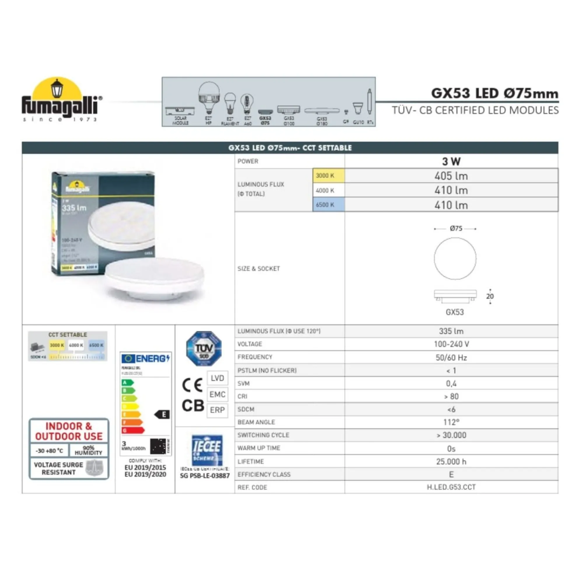Baliza LED exterior superficie CCT "EXTRALETI 100 EL - FUMAGALLI"- 3W