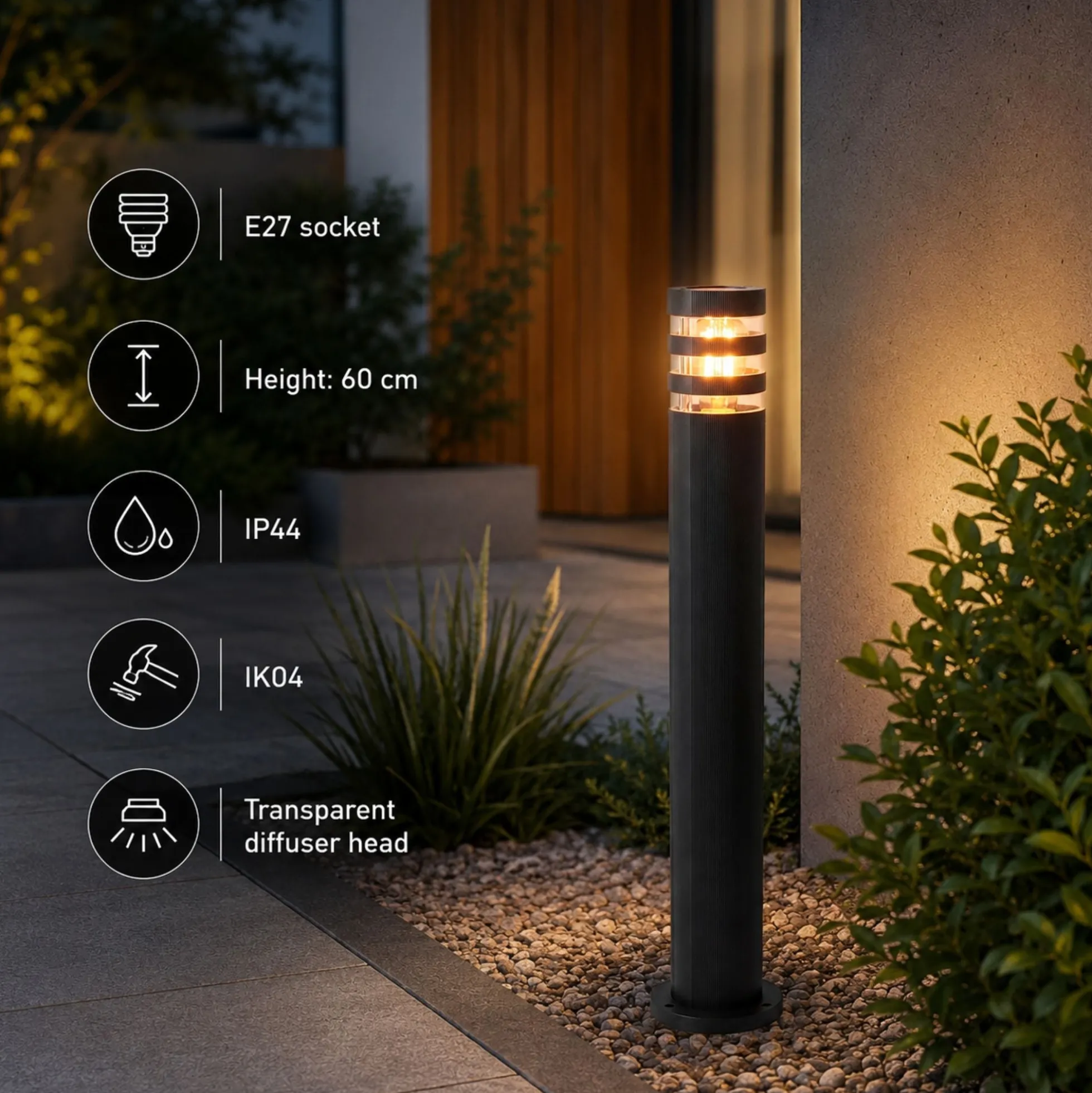 Bolardo de jardín "RIGO" - 60cm - E27 - IP44
