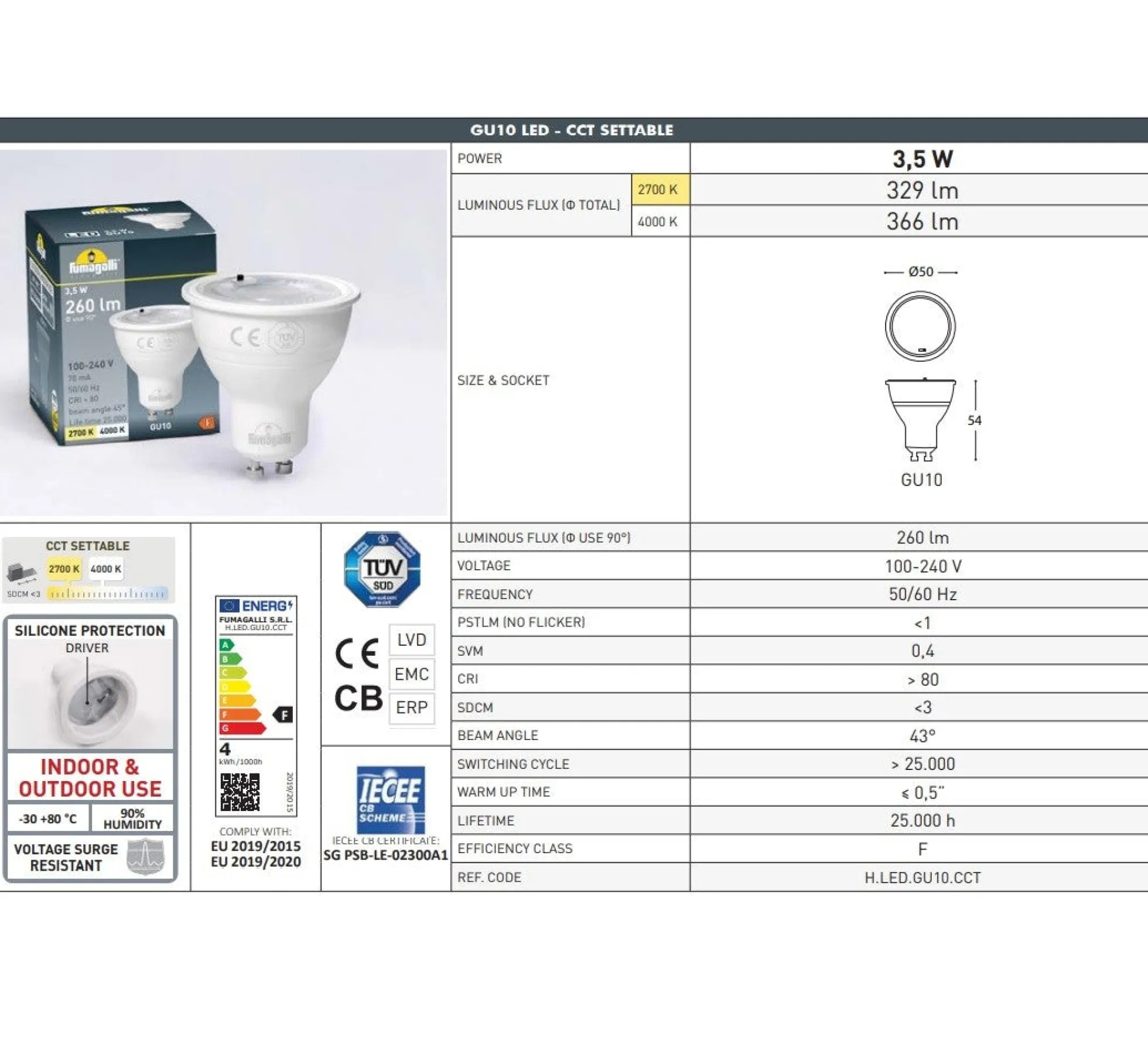 Bombilla GU10 LED - 3,5W - CCT - Fumagalli