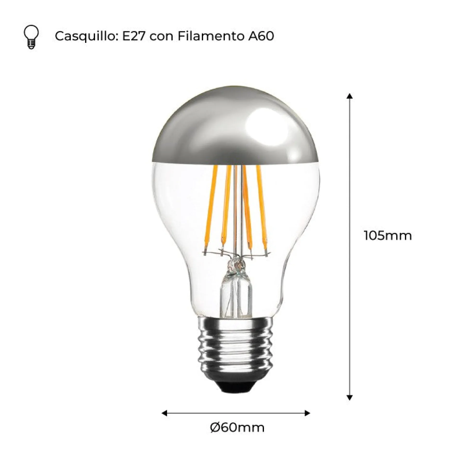 Bombilla Led Efecto Espejo Plateada E27 6W