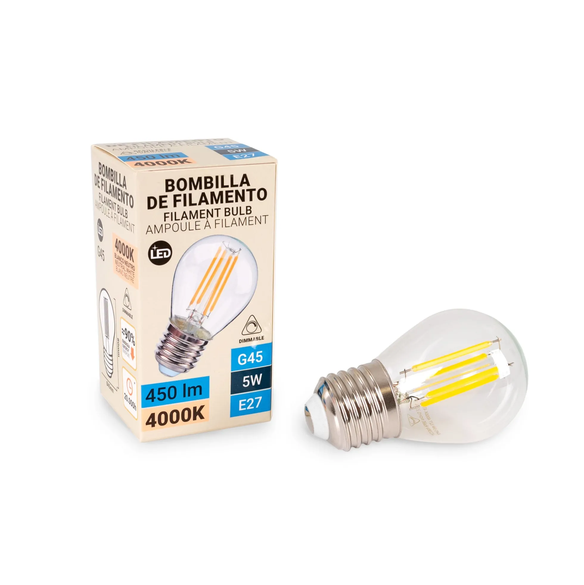Bombilla LED filamento E27 G45 - 5W - Regulable