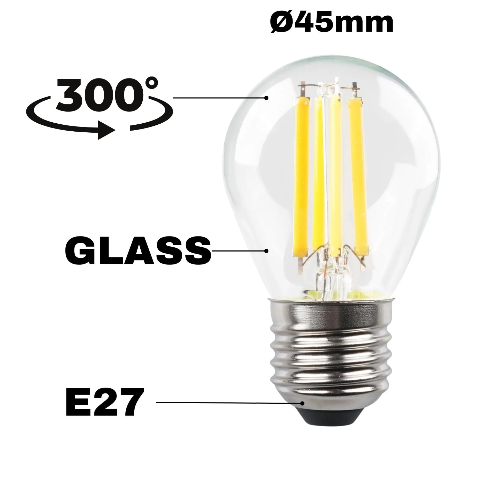 Bombilla LED filamento esférica - E27 G45 - 3.8W - Transparente