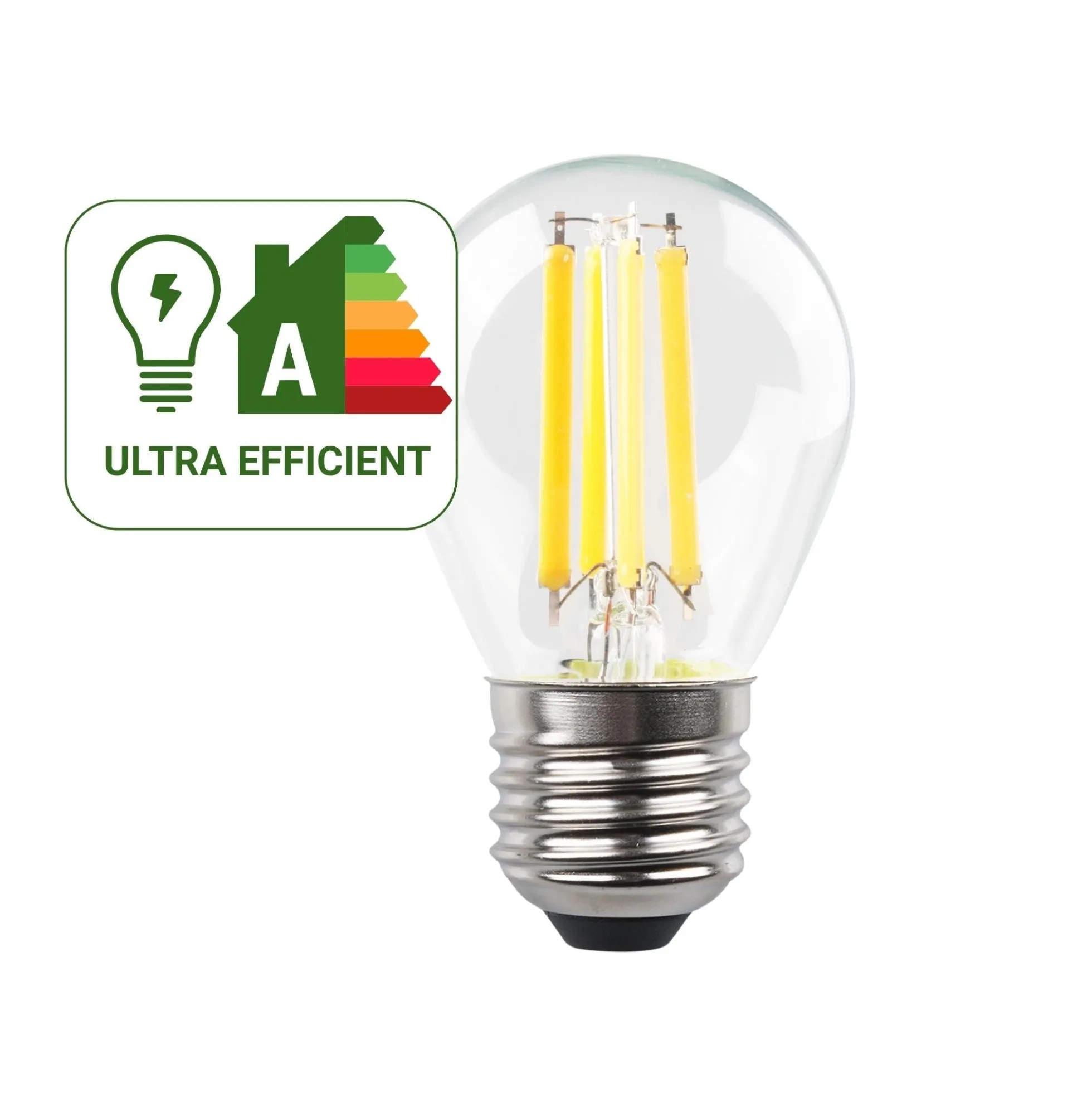Bombilla LED filamento esférica - E27 G45 - 3.8W - Transparente
