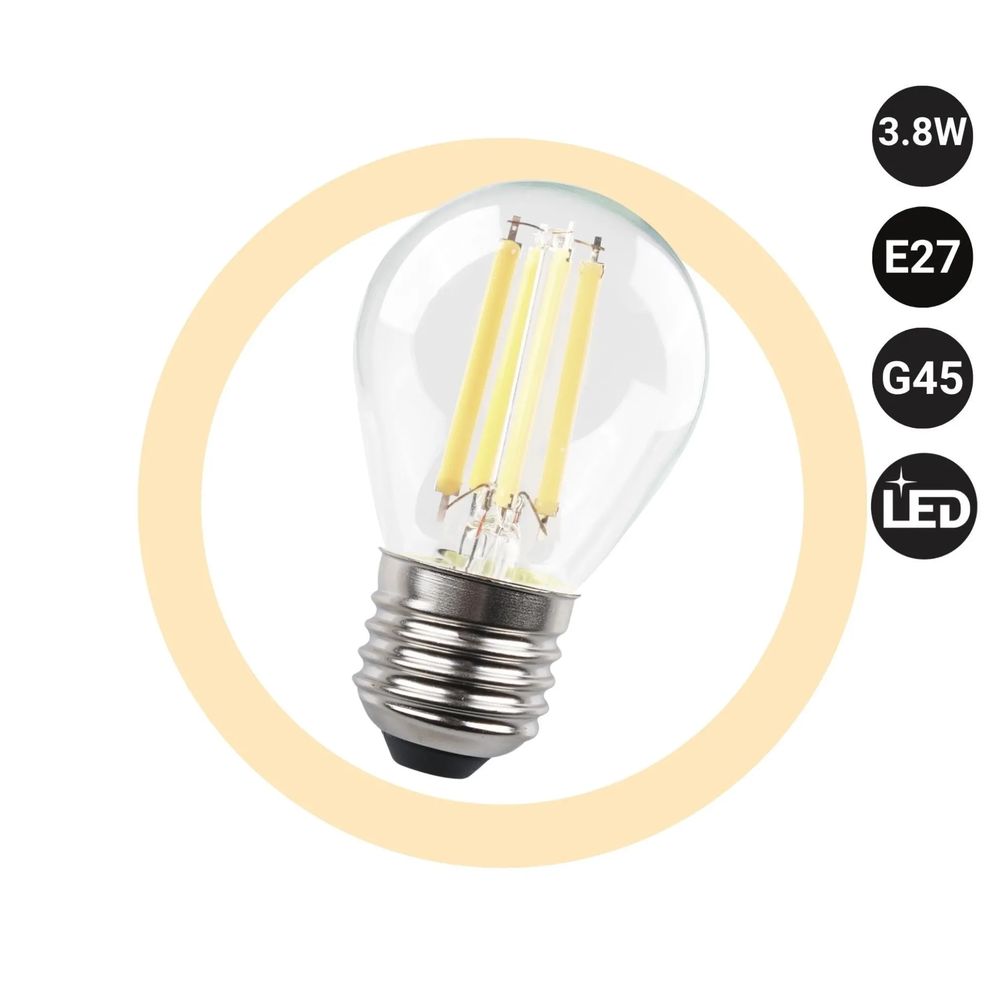 Bombilla LED filamento esférica - E27 G45 - 3.8W - Transparente