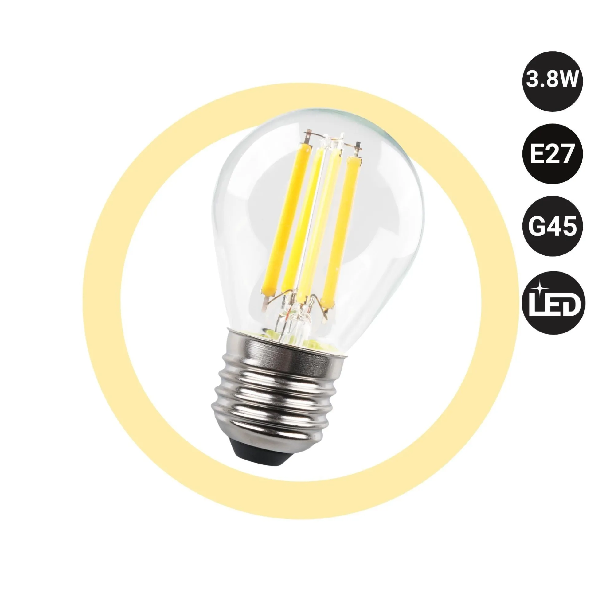 Bombilla LED filamento esférica - E27 G45 - 3.8W - Transparente