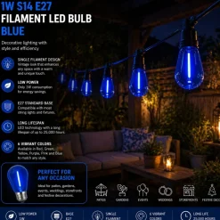 Bombilla LED Filamento - S14 E27 - 1W - Cristal de colores